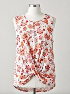J. Jill Love Linen Floral Twist Front Tank Top 2X Plus Size Summer Boho Coastal